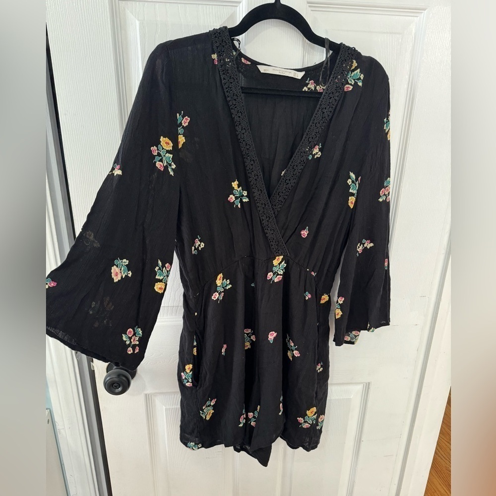 Zara Black Floral Romper- Size L